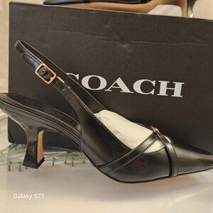 Coach "Rowyn" Black Kitten Slingback Heels. NIB. Size 5.5